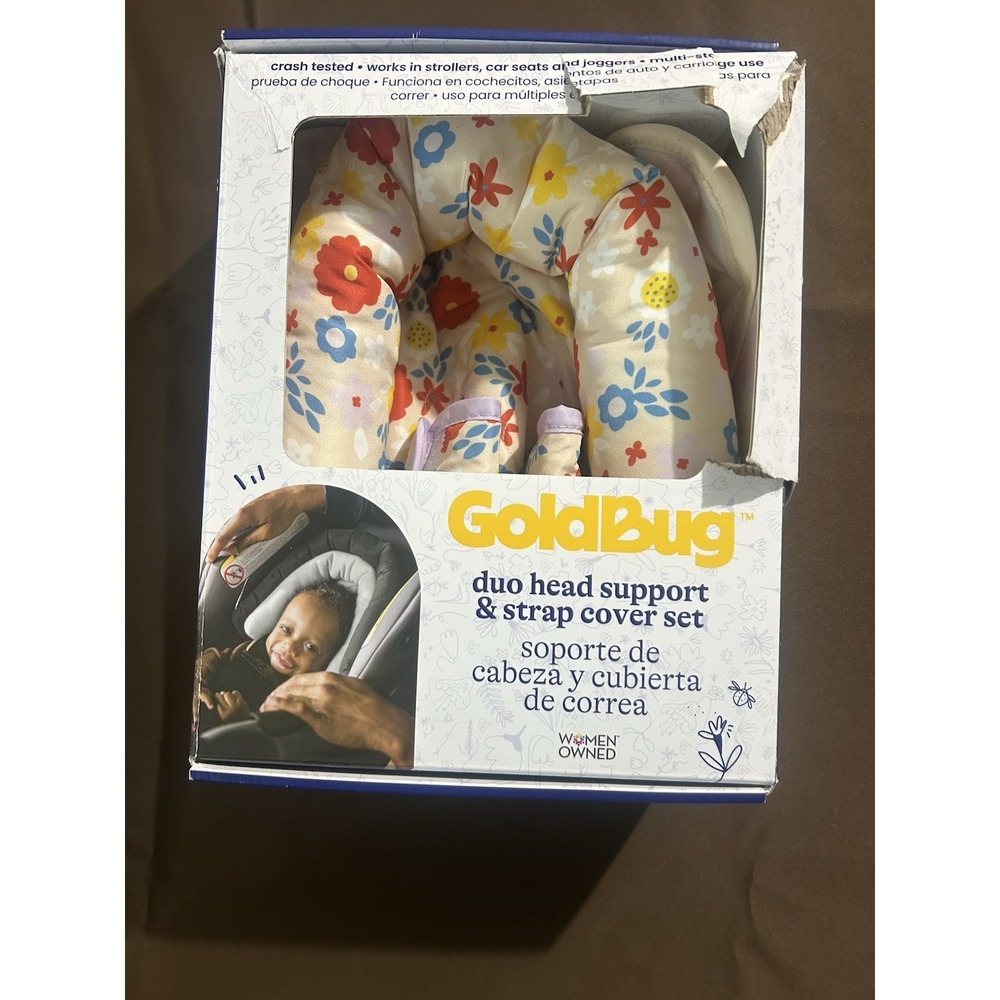 NIB GoldBug Duo Floral head support and Strap cover set - car seat, stroller